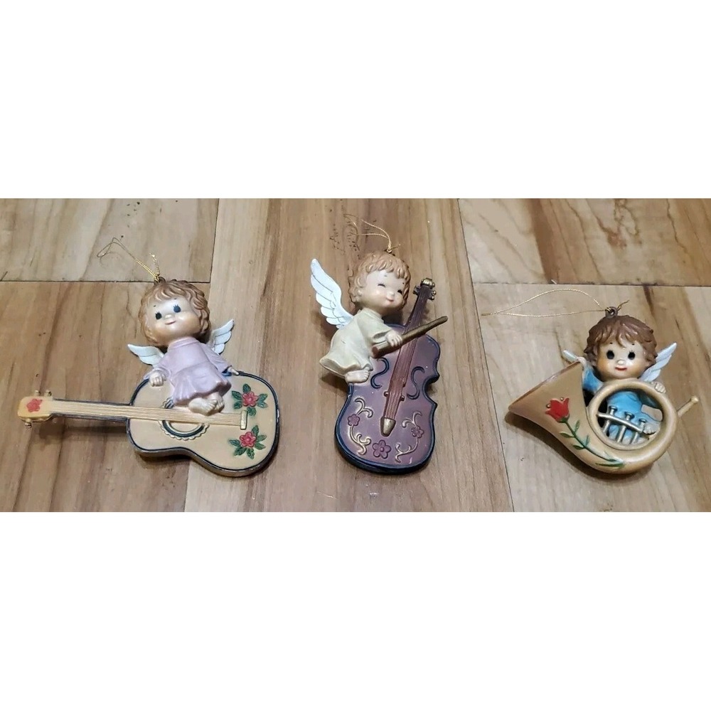 Vintage Christmas Ornaments Angel Figurines w Musical Instruments Hong Kong